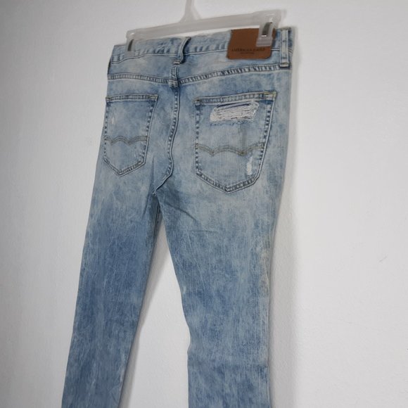 American Eagle Men's Flex Skinny Jeans Size 32x34 Distressed Light Wash Raw Hem - Picture 4 of 16